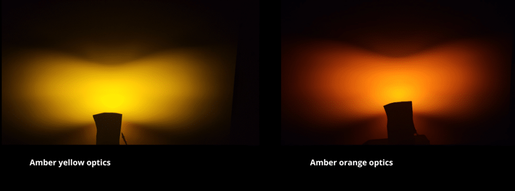 Lab picture showing yellow and orange amber optics lighting